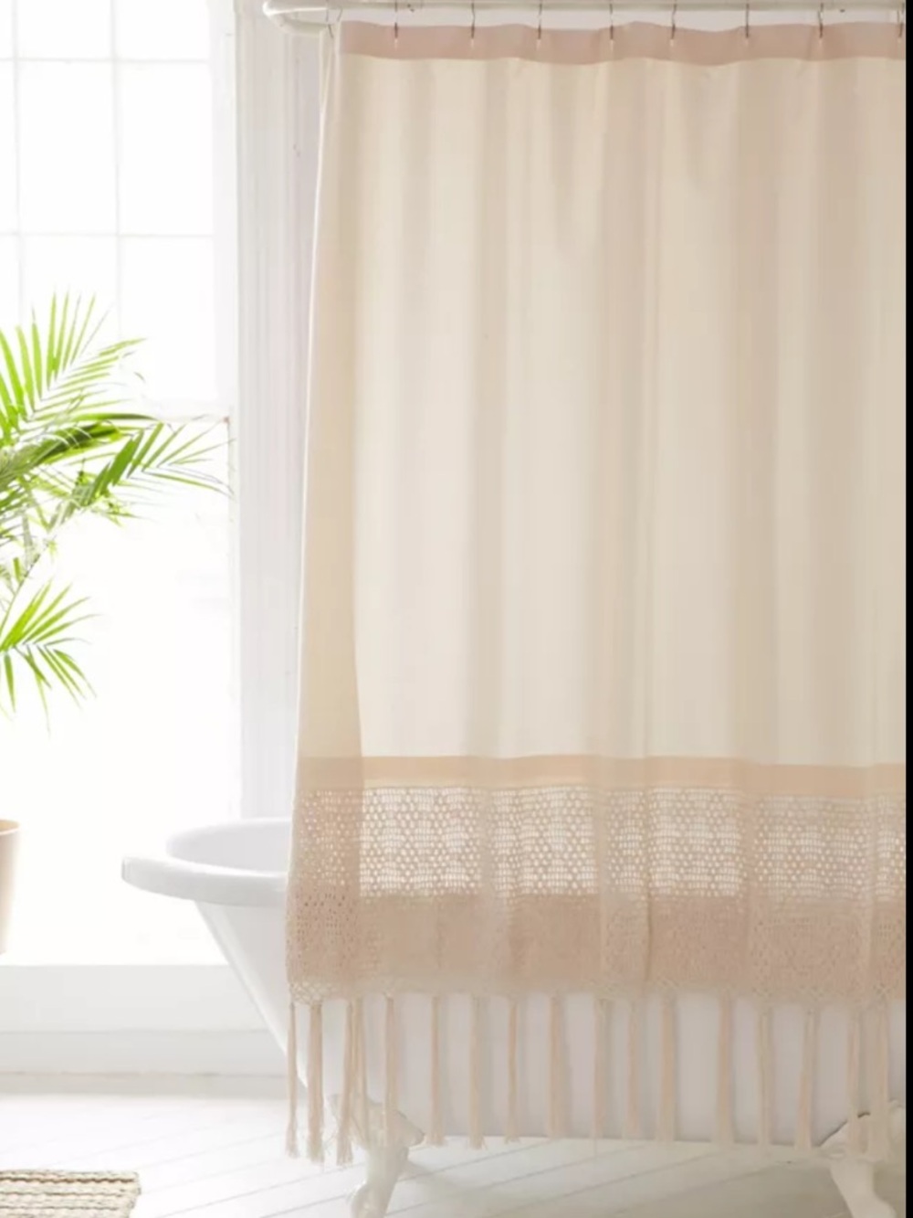 Urban Outfitters Cream Crochet Shower Curtain